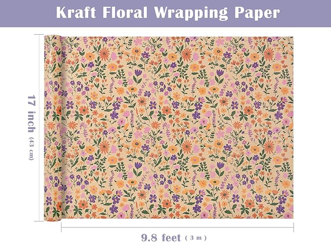 WRAPAHOLIC Kraft Floral Wrapping Paper Roll - Image 3