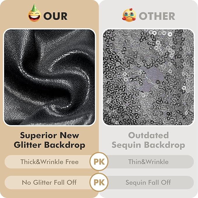 20ftx10 ft Black Glitter Sequin Backdrop Curtain - Image 2