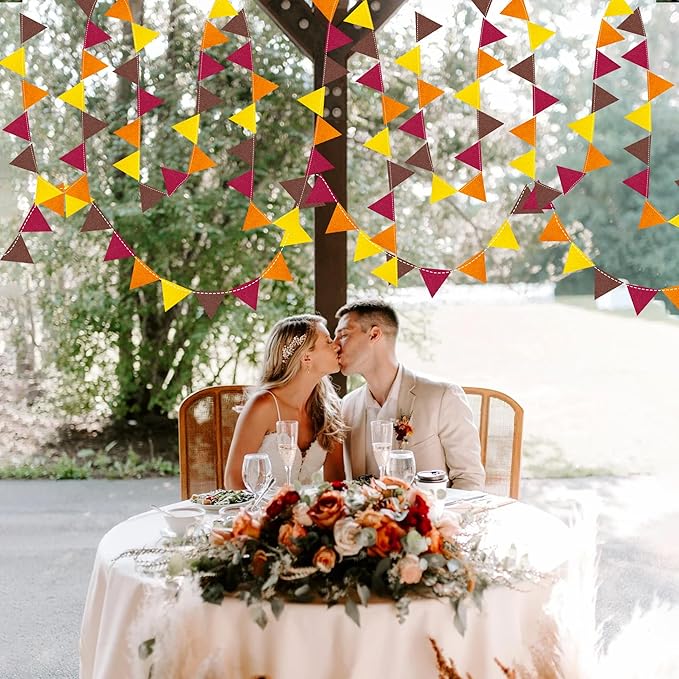Fall Party Decoration Orange Yellow Brown Burgundy Felt Hanging Triangle Mini - Image 8