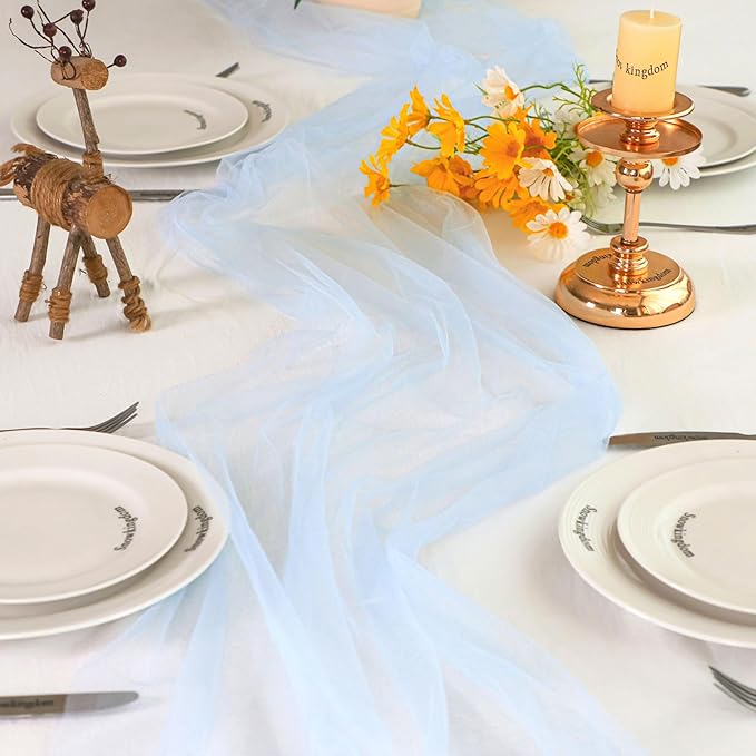 Snowkingdom Light Blue Cheesecloth Table Runner 10FT, Baby Blue Sheer Tulle - Image 3