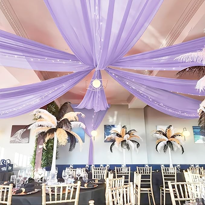 6 Panels Lilac Wedding Ceiling Drapes 5ftx10ft Ceiling Drapes Chiffon Fabric by fani