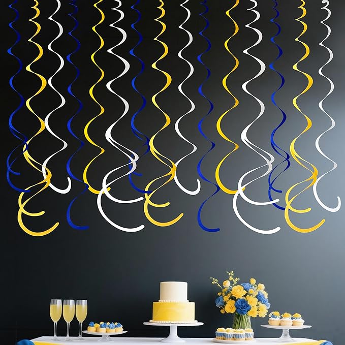 36 Pcs Royal Blue Yellow White Hanging Swirl Decoration Felt Swirl Streamer - Image 7