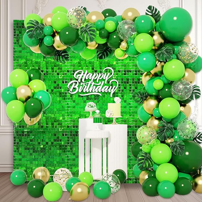 24PCS Green Shimmer Wall Backdrop, Laser Square Sequin Photo Backdrops Panel by ZEBMOON
