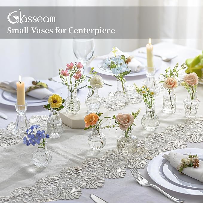 Glasseam Small Bud Vases for Centerpieces: 20PCS Mini Clear Glass Vase Set for - Image 5
