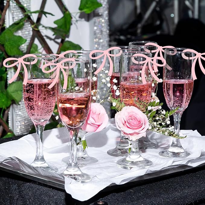50 Pcs Bows Drink Tags Coquette Bow Wine Glass Charms Acrylic Bowknot Drink Tag - Image 3