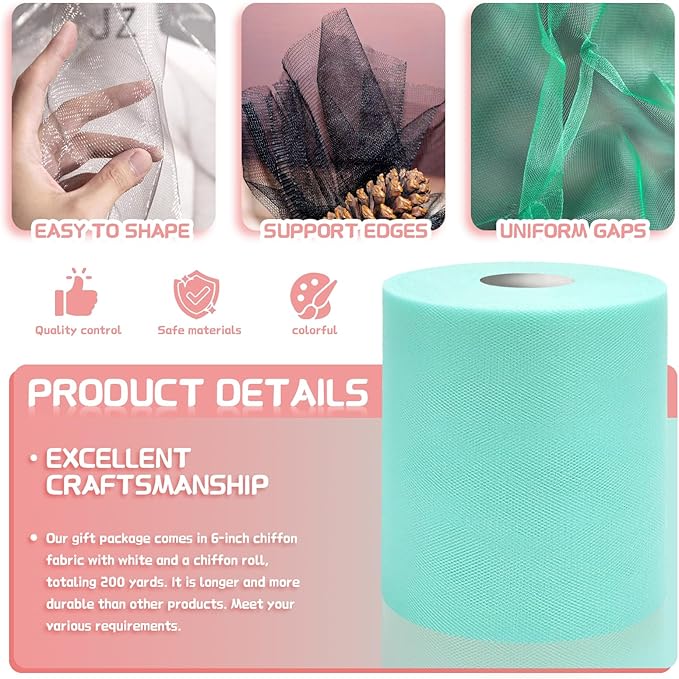 6" x 200 Yards Aqua Blue Tulle Fabric Rolls - Image 3