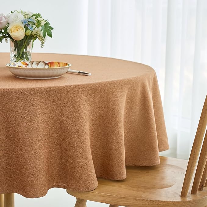 maxmill Fall Round Tablecloth Linen Texture Stain Resistant Waterproof - Image 2