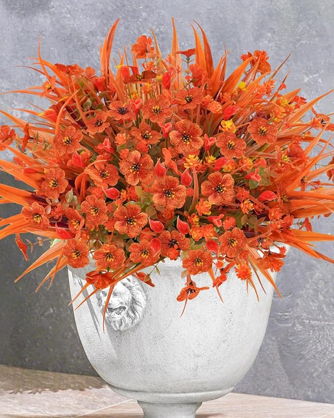 16 Pcs Fake Fall Flowers Decor Faux Fall Plants UV Resistant Artificial Fall - Image 3
