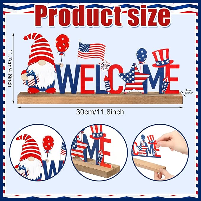 Patriotic/ 4th of July Metal Sign Rustic Table Decor Holiday Tiered Tray Decor - Image 2