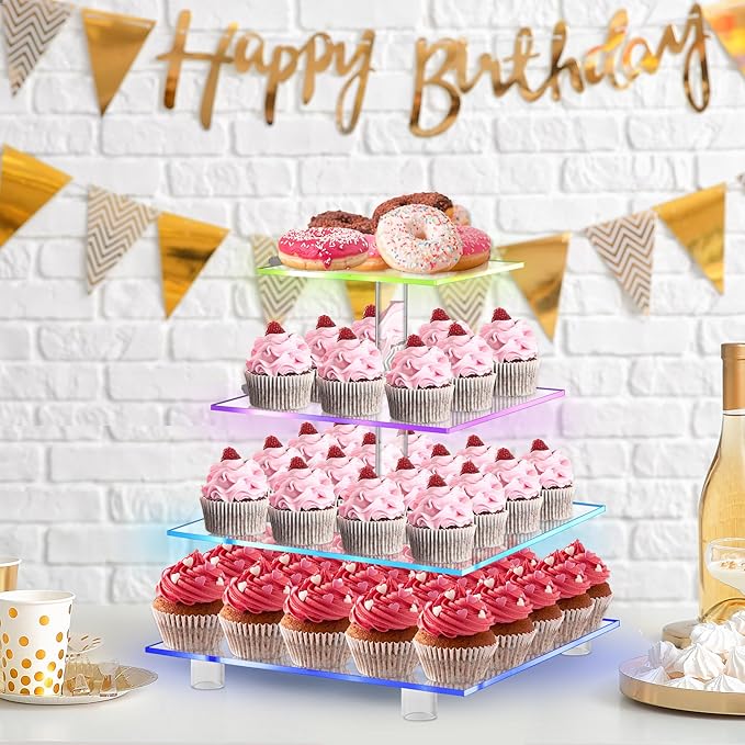 Rechargeable LED Cupcake Stand for 50 Cupcakes, 7 Colors Light Clear Cupcake - Image 7