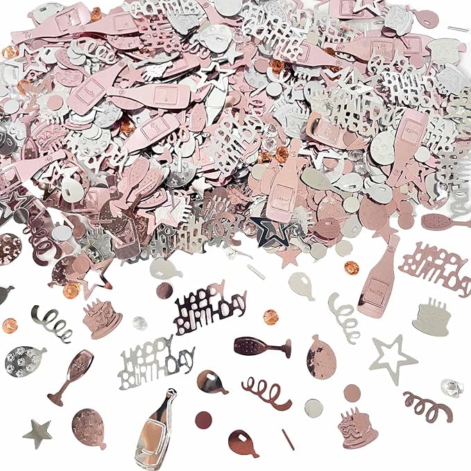 Pink Happy Birthday Confetti, Birthday Decorations Confetti Metallic Foil Table by WEIKA