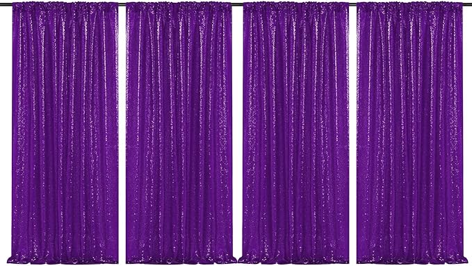 JYFLZQ Purple Sequin Backdrop Curtains 2ft x 8ft 4 Panel Glitter Photo Booth by JYFLZQ