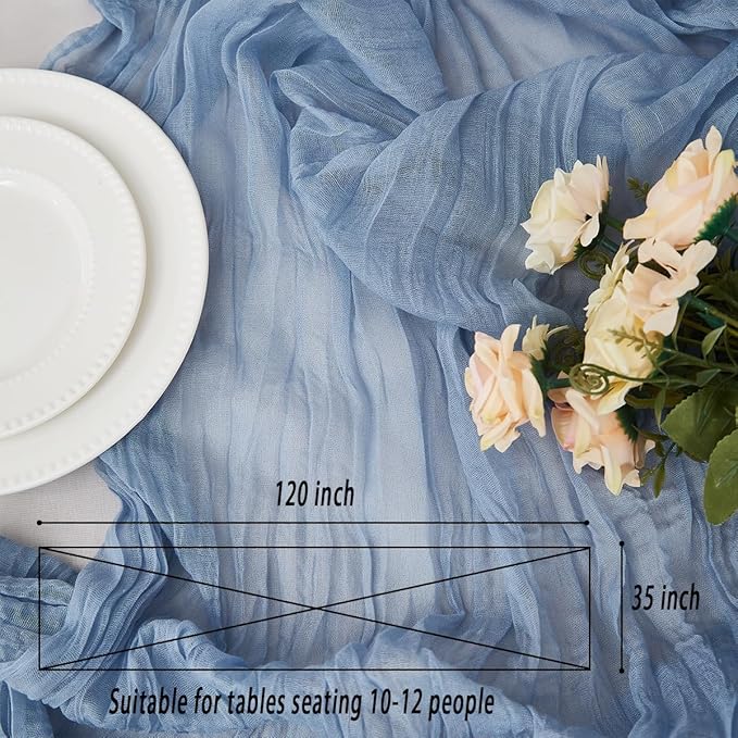 Dusty Blue 6 Pack Cheesecloth Table Runner 120 Inch 10 FT Boho Rustic Gauze - Image 6
