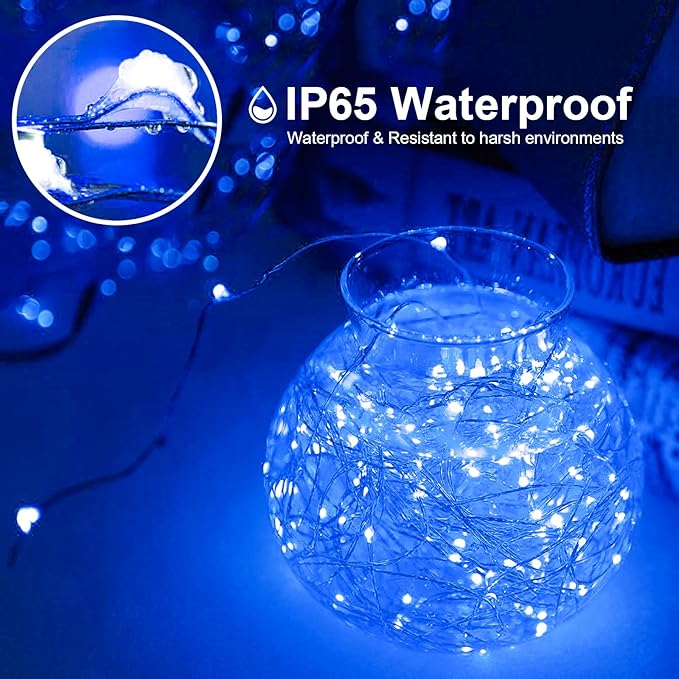2 Pack 16Ft 50 LED Blue Fairy Lights Mini String Lights Waterproof - Image 3