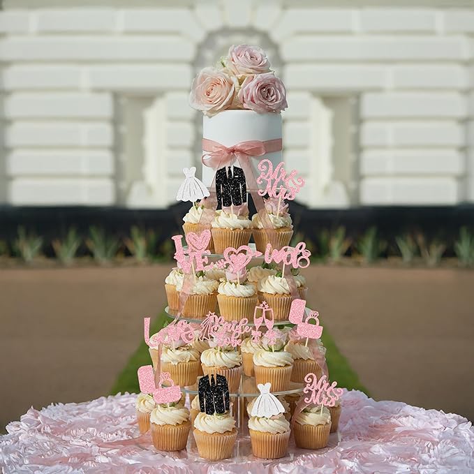 Ephlyn 30Pcs Bride to be Cupcake Toppers Glitter Wedding Cake Topper - Image 7
