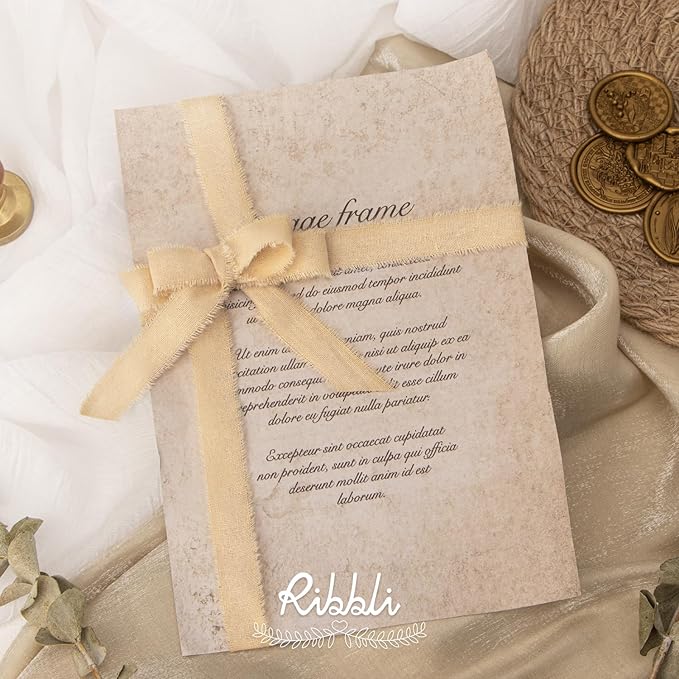 Ribbli 3 Rolls Nude Ribbon 5/8 Inch x 18Yards Beige Handmade Cotton Frayed - Image 2