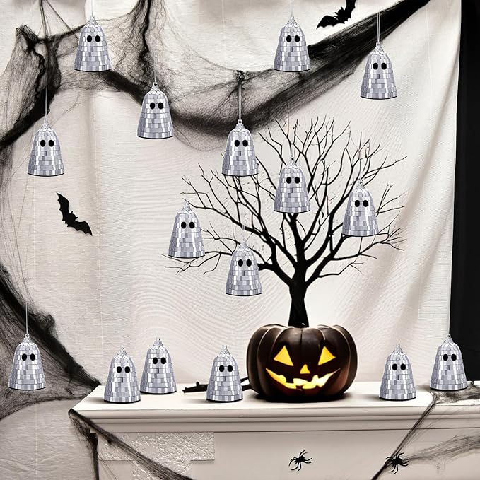 24 Pcs Halloween Disco Ghosts Decor Halloween Ornament Silver Mirror Disco - Image 6