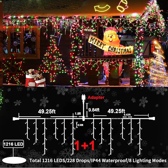 KNONEW 99ft 1216 LED Christmas Lights Outdoor Decorations - Image 5