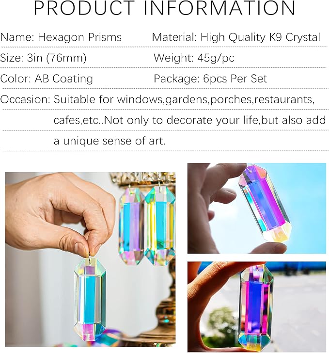 6 Pack 3'' Crystal Sun Catchers, AB Color Hanging Ornaments - Image 2