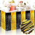 3 Pack 29 x108 Inch Black and Gold Foil Fringe Table Skirts Metallic Banner by LANTIANCHEN