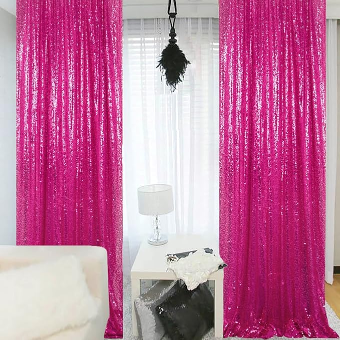ShinyBeauty Hot Pink Sequin Glitter Photography Backdrop Curtain 4ft x10ft - Image 4