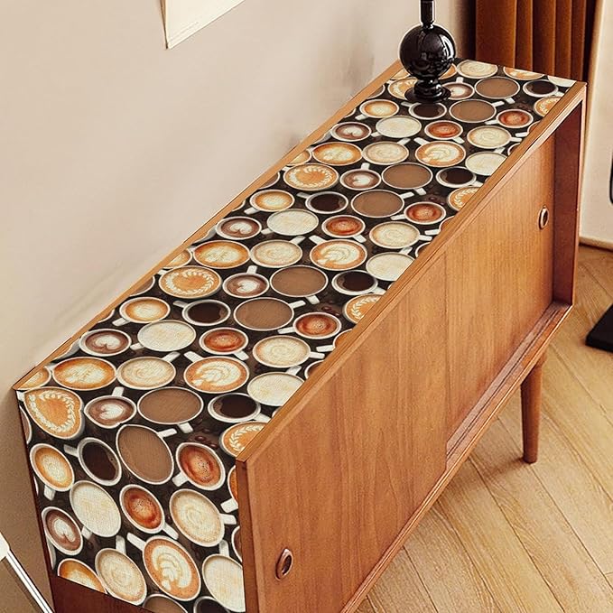 Coffee Theme Table Runner, Farmhouse Coffee Cup Latte Cappuccino Tea Party - Image 2