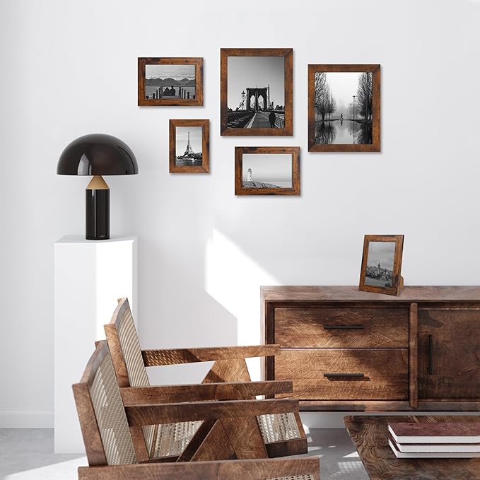 8x10 Picture Frame Set of 4, High Definition Glass 8 x 10 Frame, Wood Rustic - Image 2
