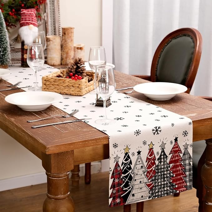 GEEORY Christmas Table Runner 13x108 Inch, Xmas Tees Snowflakes Holiday - Image 5