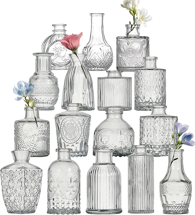 Glass Bud Vase Set of 16 Pcs Small Minimalist Vases by Tahnach