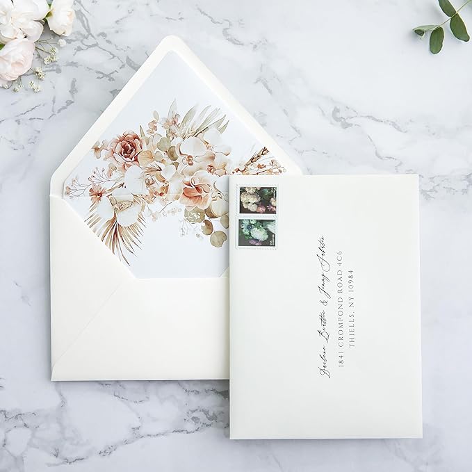 PONATIA 50PCS A7 Euro Flap Ivory Envelope, 5.25 x 7.25'' Boho Flowers Liner - Image 4