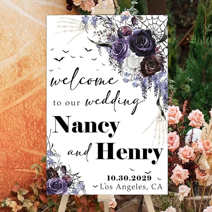 Gothic Halloween Wedding Welcome Til Death Do Us Part Sign - Image 3