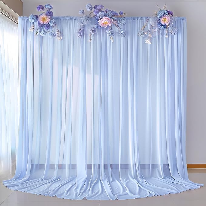 10ft x 10ft Baby Blue Backdrop Curtains, Wrinkle-Free Sheer Chiffon Fabric - Image 2