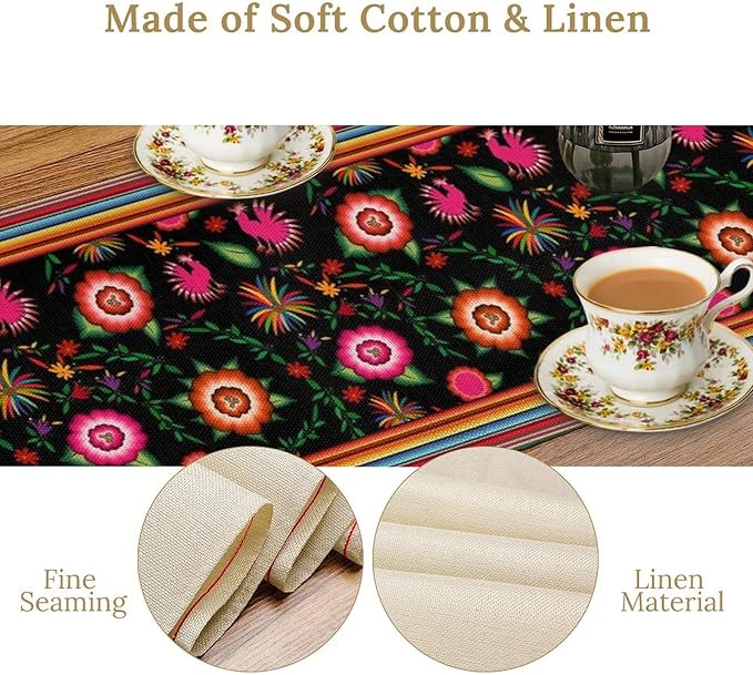Mexican Table Runner, Colorful Flowers Cinco De Mayo Decor Table Runner - Image 5