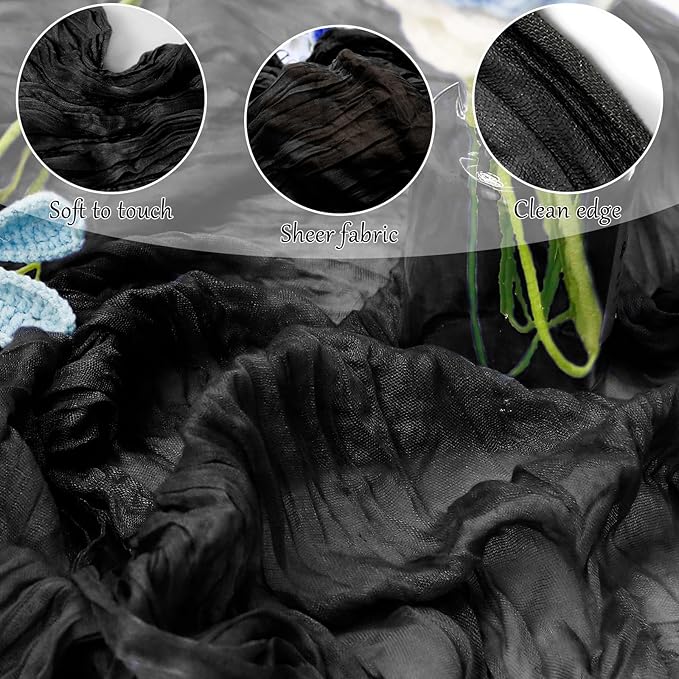 6-Pack Black Cheesecloth Table Runners – 10FT Boho Rustic Gauze Fabric Cheese - Image 4