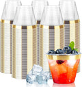 9oz Clear Plastic Cups with Gold Rimmed Sturdy & Food Safe Disposable Wine by ByvivaceDisposables