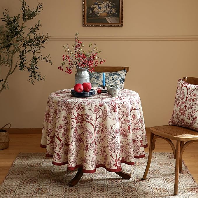 ISAENNE Designer French Linen Round Tablecloth, Durable Home Decor Tablecloths - Image 9