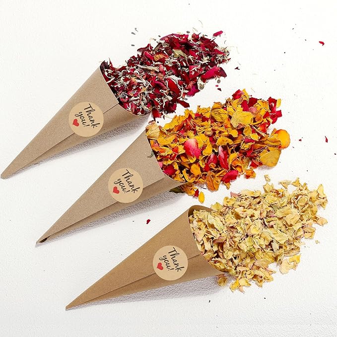 PATIKIL Dried Flower Confetti Cones, Light Yellow/Pink - Image 4