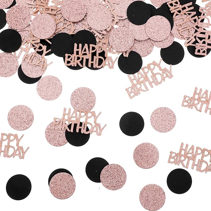 100Pcs Rose Gold and Black Happy Birthday Glitter Confetti, Polka Dot pink by Unknown