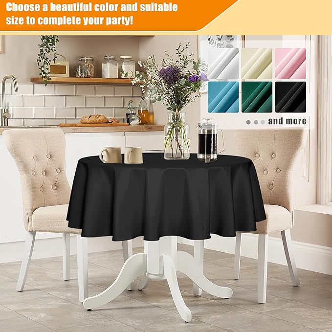 Fitable Black Round Tablecloth 70 inch, Stain and Wrinkle Resistant Washable - Image 5