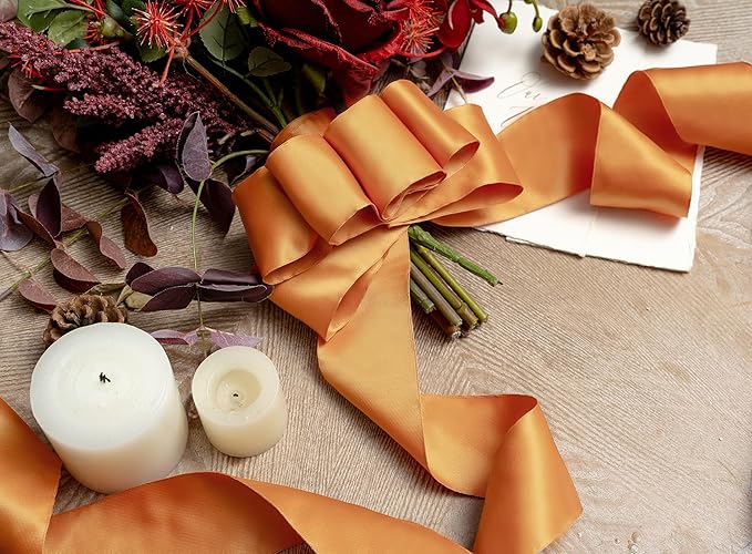 Orange Satin Ribbon Double-Faced Wired Ribbons - Image 4
