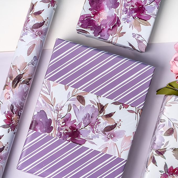 WRAPAHOLIC 30 Inch Jumbo Reversible Floral Wrapping Paper - Image 5