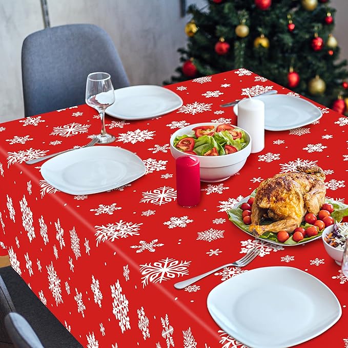4 PACK Christmas Tablecloths, Snowflakes Tablecloth Xmas Plastic Tablecloth - Image 6