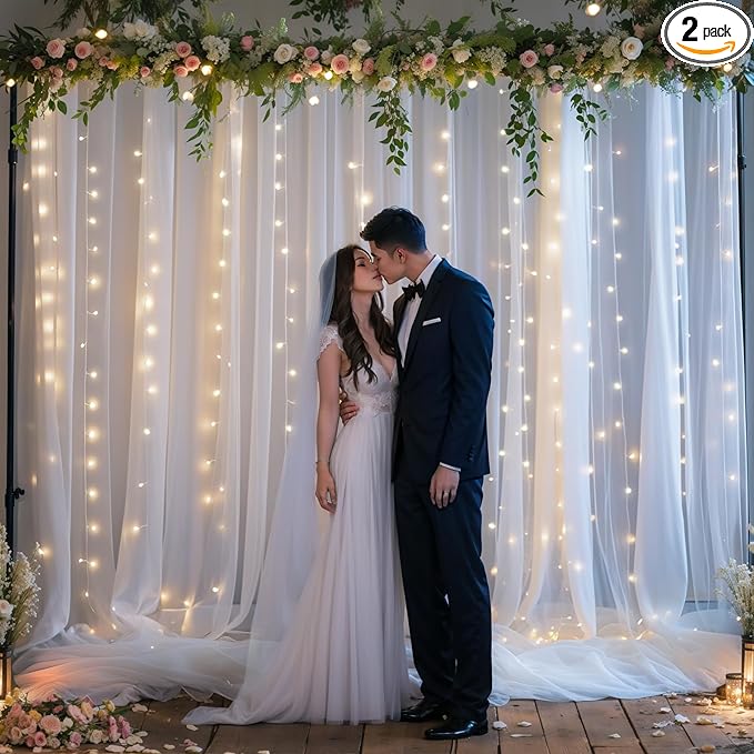 10ft x 8ft White Sheer Tulle Backdrop Curtains by Gogoparti
