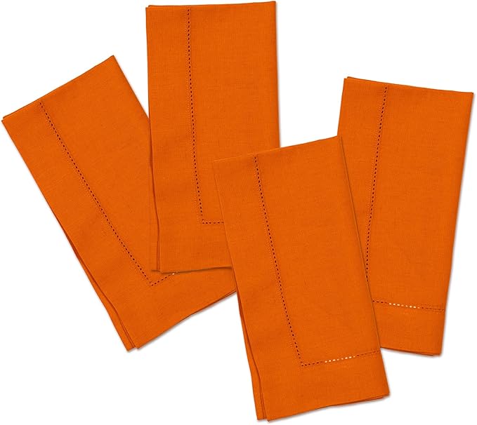 Cotton Linen Dinner Napkin Set of 4 – Hemstitch Pumpkin Cloth Dinner Napkin-20 by HomeEkaa