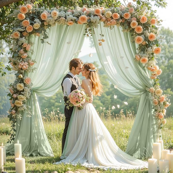 Wedding Arch Draping Fabric, 2 Panels 19FT Sage Green Arch Drapes Chiffon - Image 6