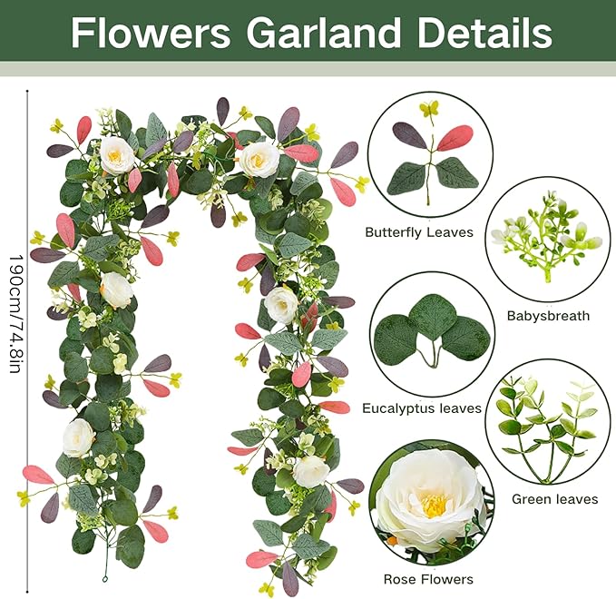 ASTRYAS 2Pcs 6.23Ft Artificial Eucalyptus Garlands - Image 3