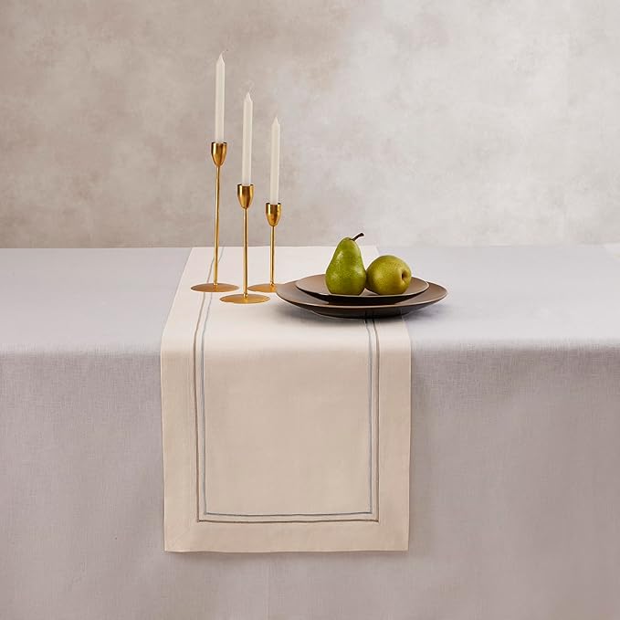 Cotton Linen Table Runner 90 Inches Long – Summer Beige Table Runner 14 x 90 - Image 2