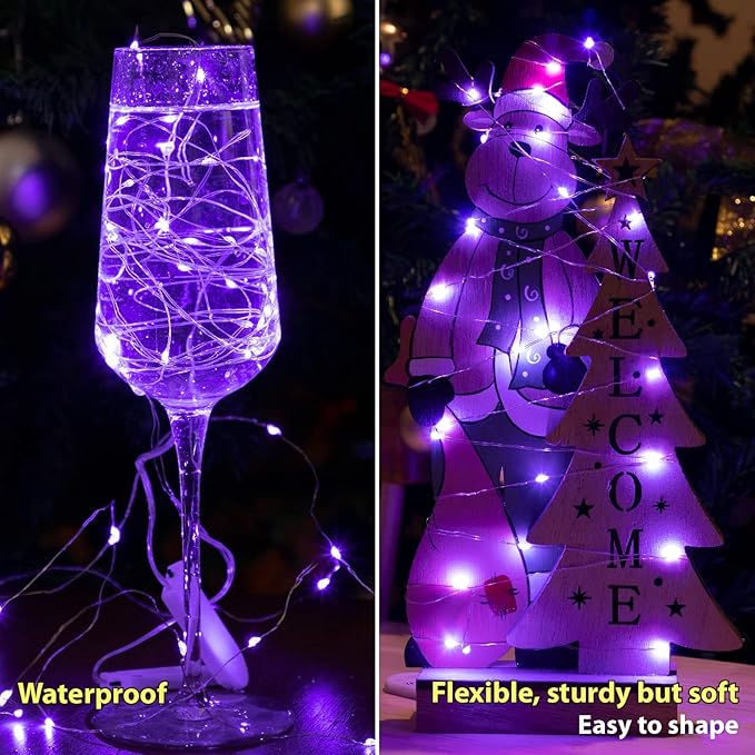 HXWEIYE 12 Pack LED Fairy Lights Battery Operated, 7ft 20LED Purple Mini String - Image 4