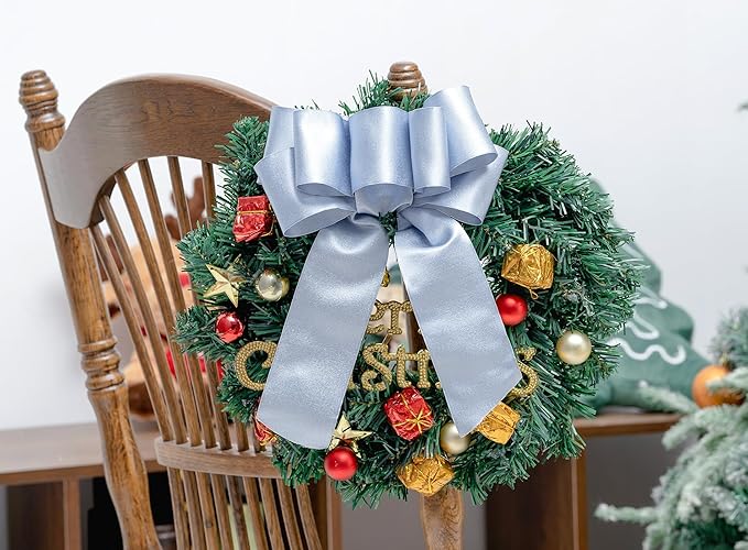 Light Blue Satin Wired Ribbon 2-1/2 Inch Double-Faced Sliver Glitter Christmas - Image 5