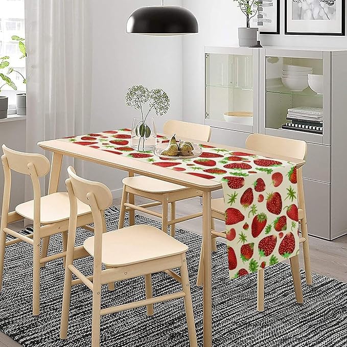 Strawberry Table Runner Spring Summer Fruit Wild Berry Forest Garden Dinner - Image 3